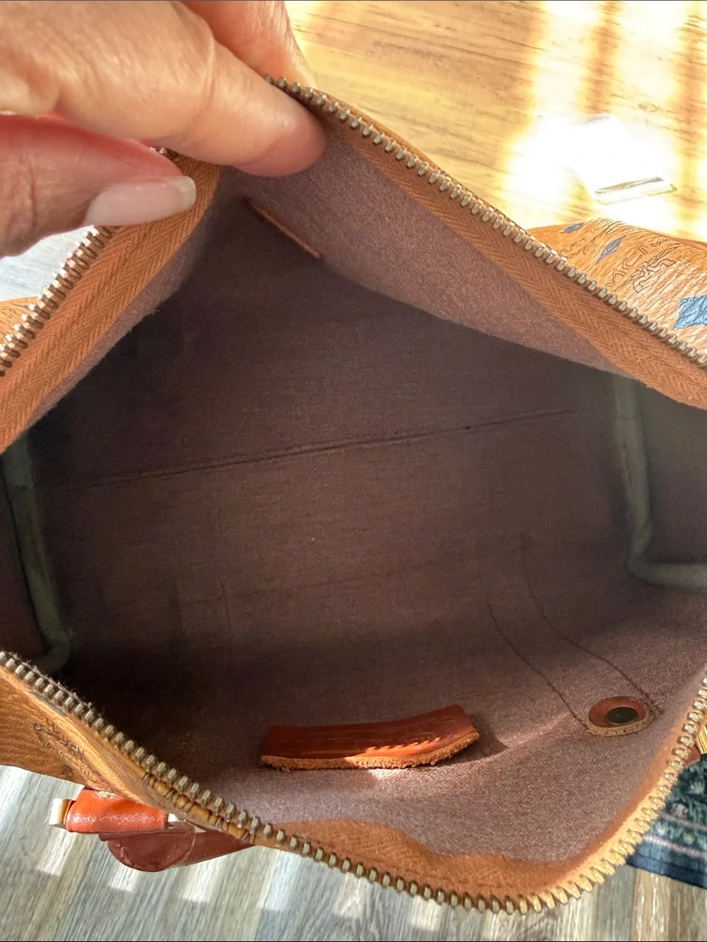MCM Cognac Visetos Logo Satchel with Gold Hardware